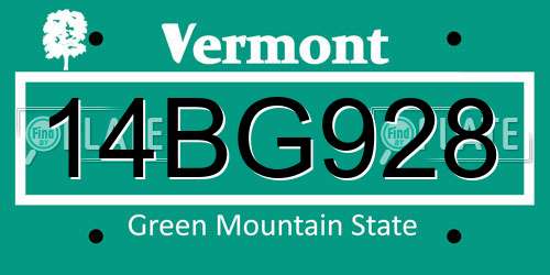 14BG928 Vermont License Plate
