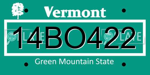 14BO422 Vermont License Plate