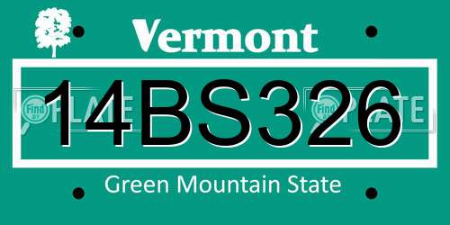 14BS326 Vermont License Plate