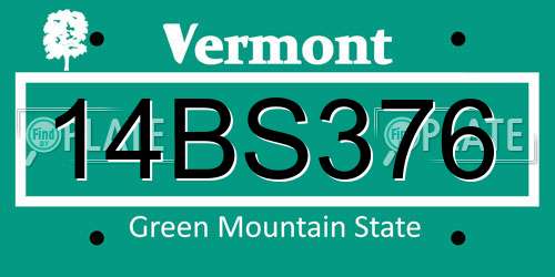 14BS376 Vermont License Plate