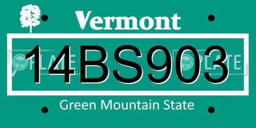14BS903 Vermont License Plate