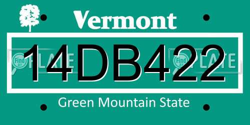 14DB422 Vermont License Plate