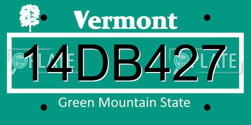 14DB427 Vermont License Plate