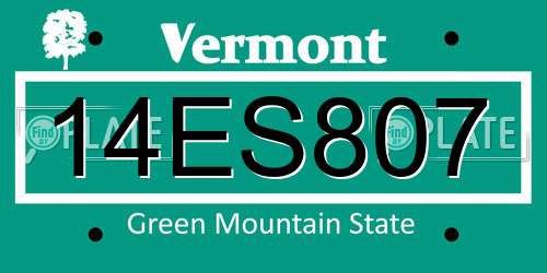14ES807 Vermont License Plate