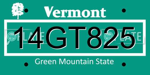 14GT825 Vermont License Plate