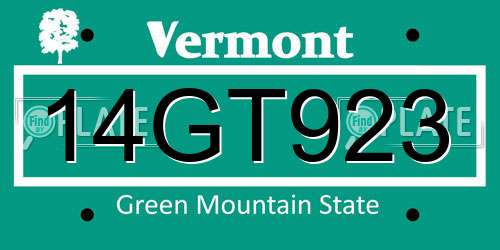 14GT923 Vermont License Plate