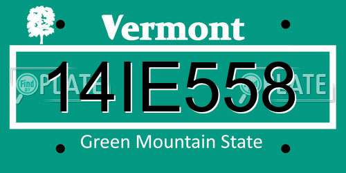 14IE558 Vermont License Plate