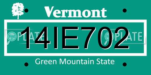 14IE702 Vermont License Plate