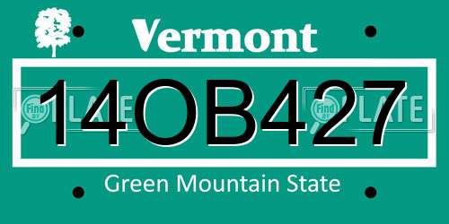 14OB427 Vermont License Plate