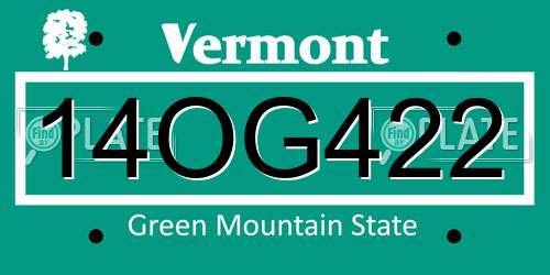 14OG422 Vermont License Plate