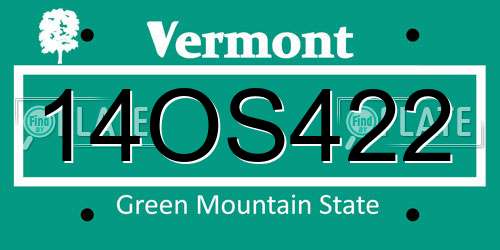 14OS422 Vermont License Plate