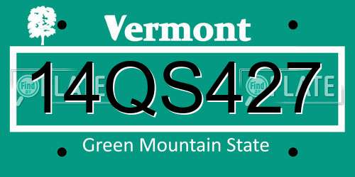 14QS427 Vermont License Plate
