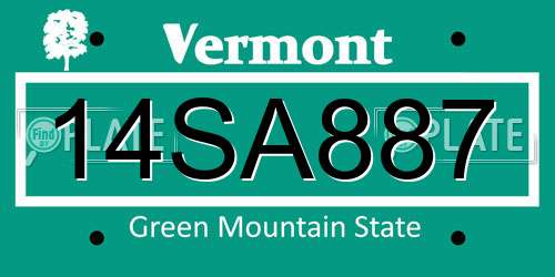 14SA887 Vermont License Plate