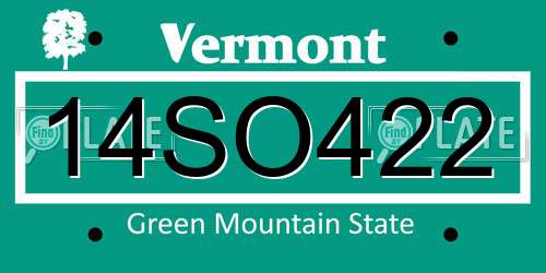 14SO422 Vermont License Plate