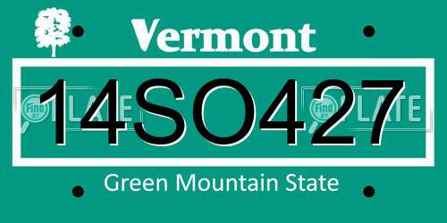 14SO427 Vermont License Plate