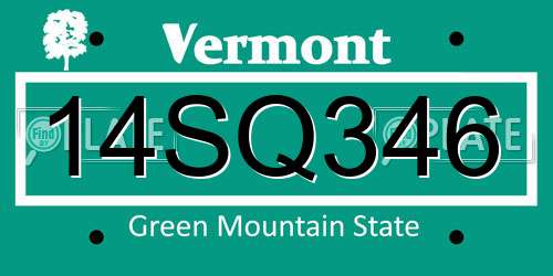 14SQ346 Vermont License Plate
