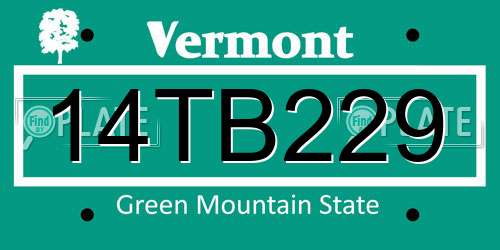 14TB229 Vermont License Plate