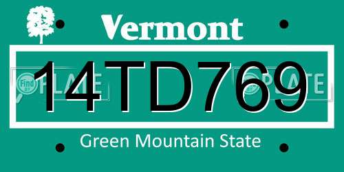 14TD769 Vermont License Plate