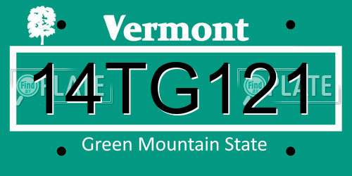 14TG121 Vermont License Plate