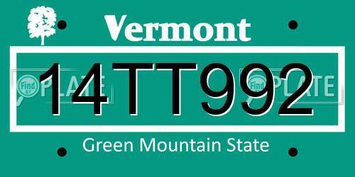 14TT992 Vermont License Plate