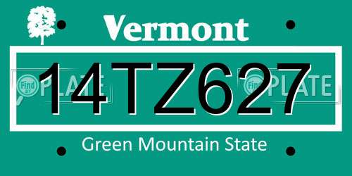 14TZ627 Vermont License Plate