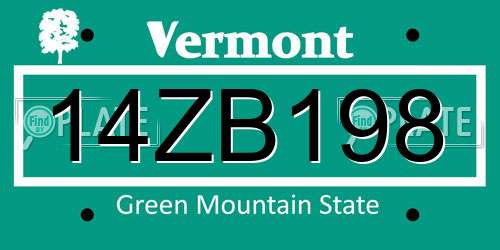 14ZB198 Vermont License Plate