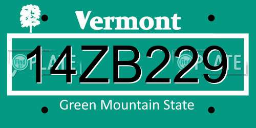 14ZB229 Vermont License Plate