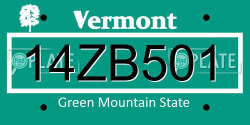 14ZB501 Vermont License Plate