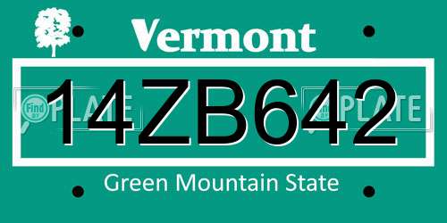 14ZB642 Vermont License Plate