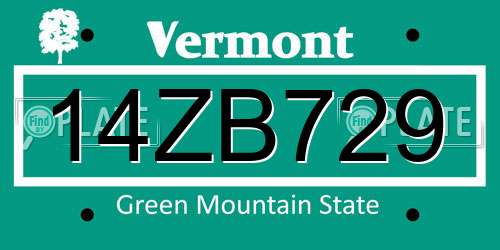 14ZB729 Vermont License Plate