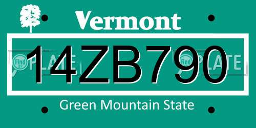 14ZB790 Vermont License Plate
