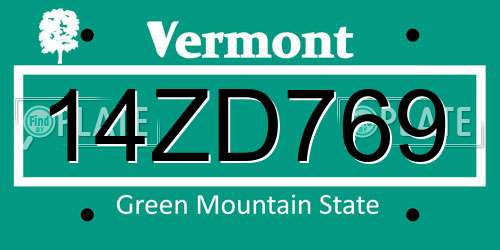 14ZD769 Vermont License Plate