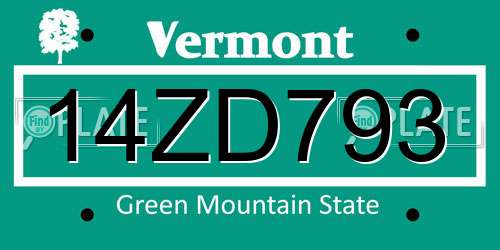14ZD793 Vermont License Plate