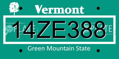 14ZE388 Vermont License Plate