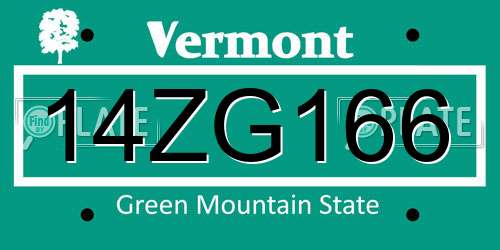 14ZG166 Vermont License Plate