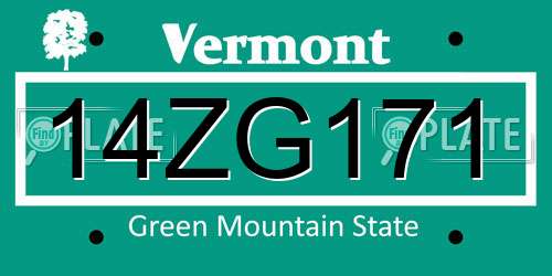 14ZG171 Vermont License Plate