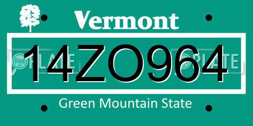 14ZO964 Vermont License Plate
