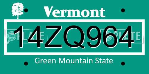 14ZQ964 Vermont License Plate