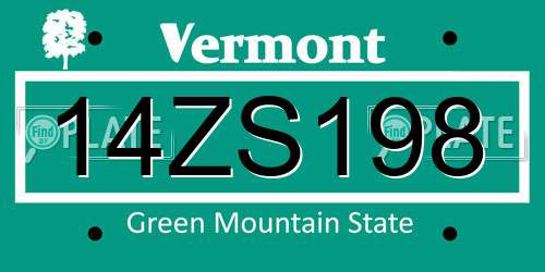 14ZS198 Vermont License Plate