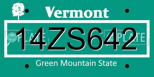 14ZS642 Vermont License Plate