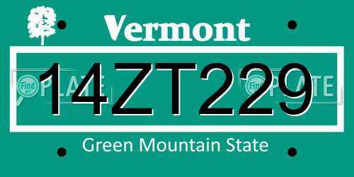 14ZT229 Vermont License Plate