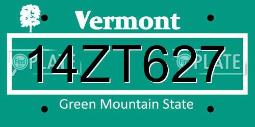 14ZT627 Vermont License Plate