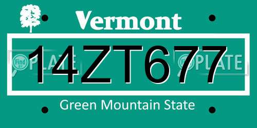 14ZT677 Vermont License Plate