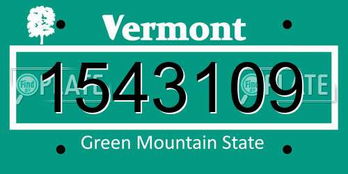1543109 Vermont License Plate