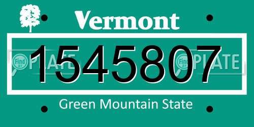 1545807 Vermont License Plate