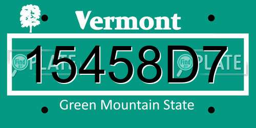 15458D7 Vermont License Plate