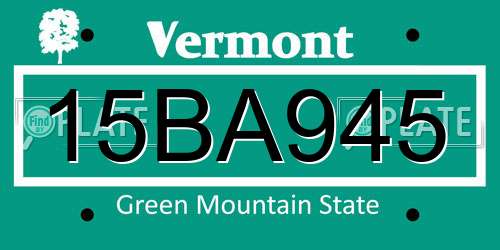 15BA945 Vermont License Plate