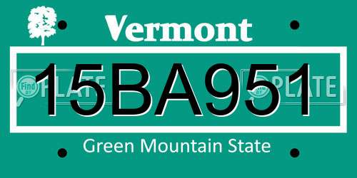 15BA951 Vermont License Plate