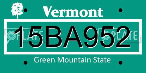15BA952 Vermont License Plate