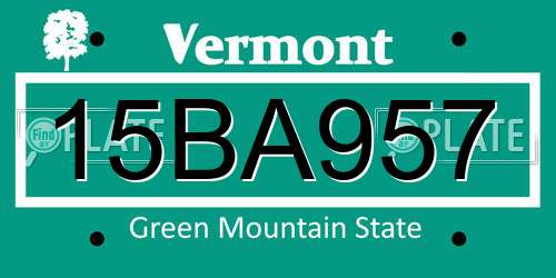 15BA957 Vermont License Plate